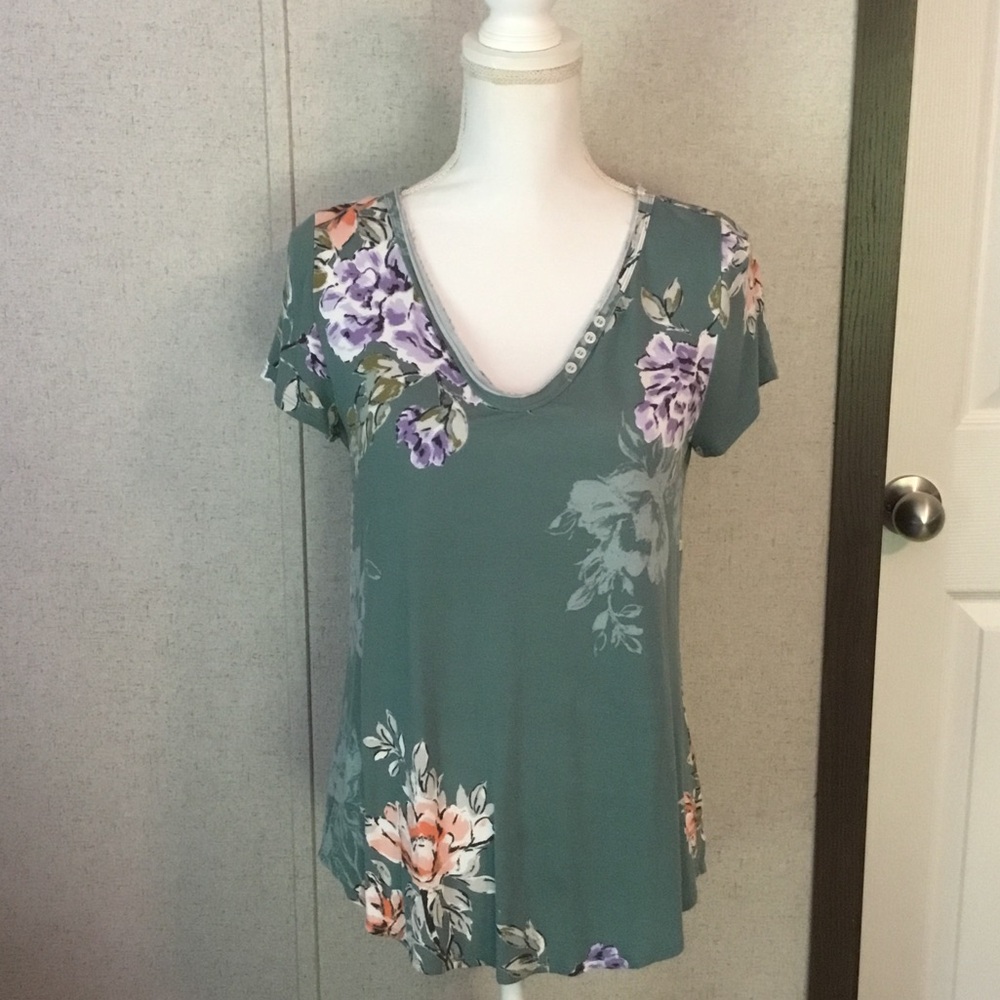 Maurices Teal Floral V-Neck Blouse